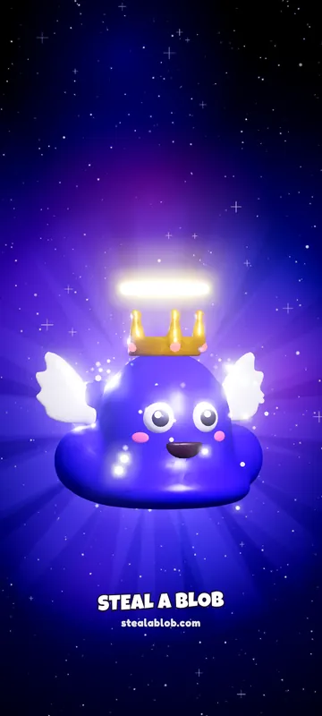Steal a Blob phone wallpaper: a crowned Galaxy blob with wings and a halo in space
